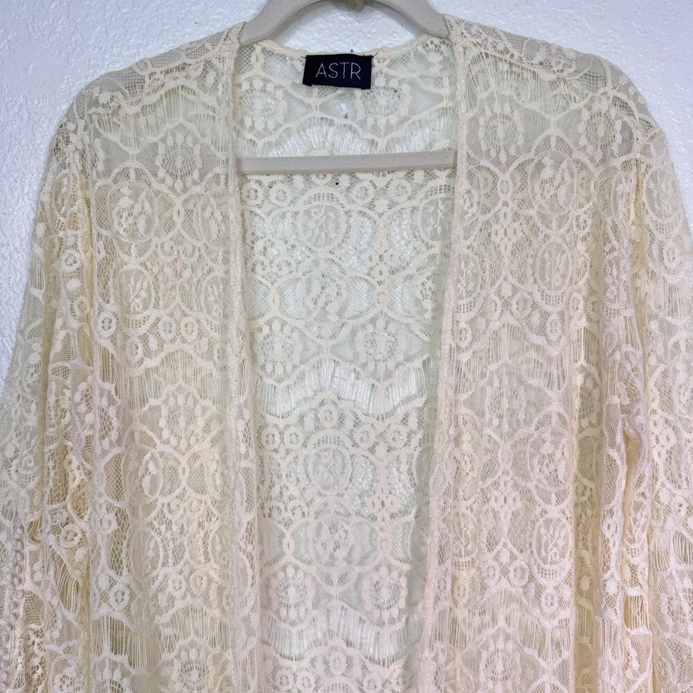 ASTR The Label Cardigan Womens Medium Lace Sheer Long Duster Boho Open Front - Picture 4 of 9